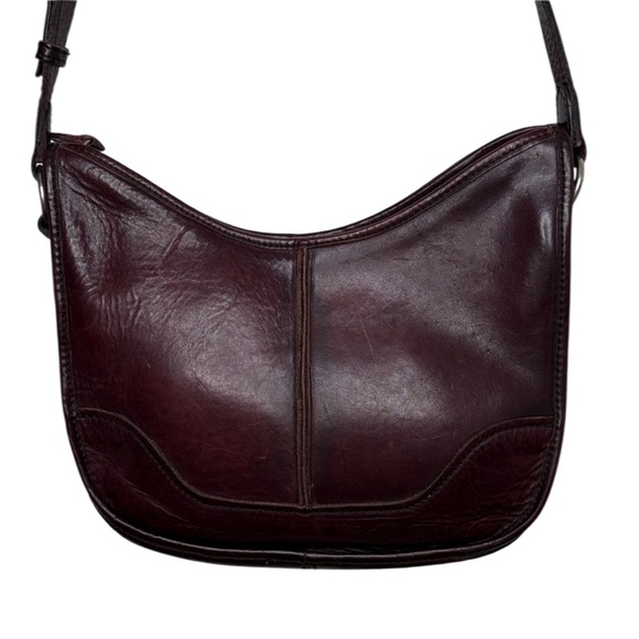 Frye Handbags - Frye Cara Red Brown Leather Crossbody Saddle Bag BLEMISH